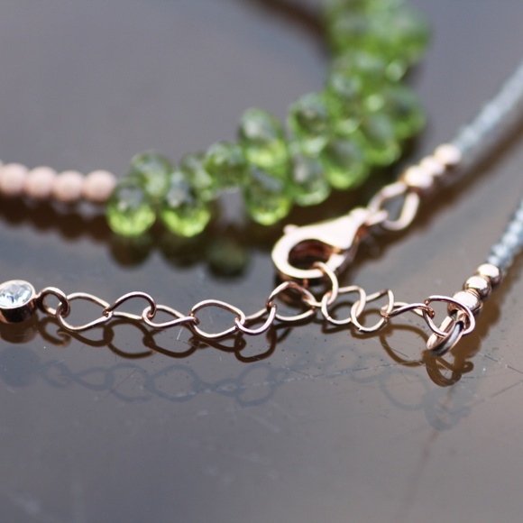 14k Rose Gold Filled Labradorite Peridot Wrap Bracelet Convertible Necklace - Picture 4 of 11